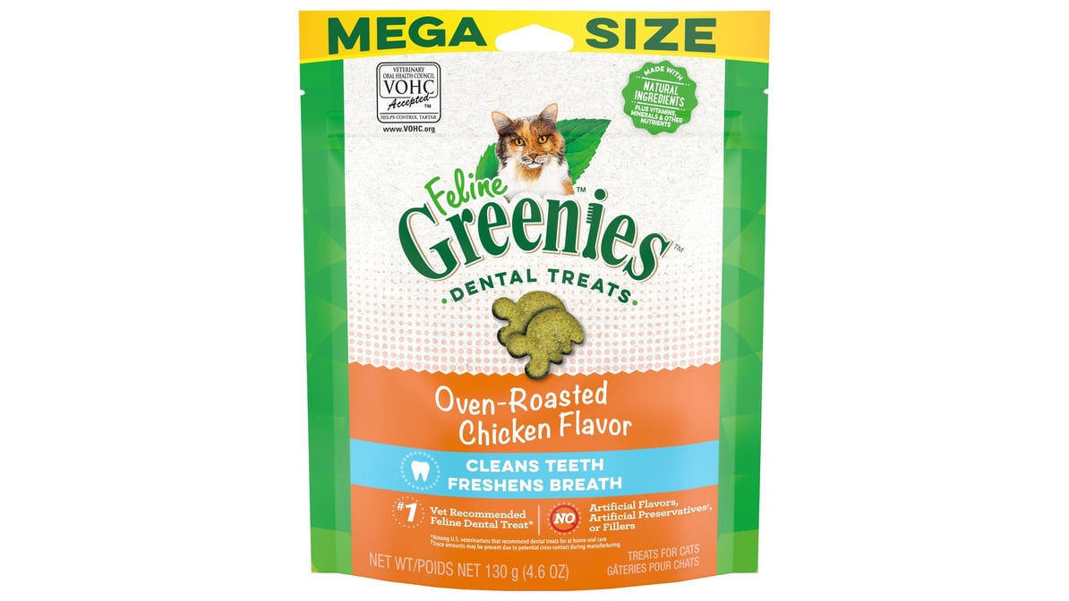 Greenies Feline Oven-Roasted Chicken Dental Treats Mega Size (4.6 oz)