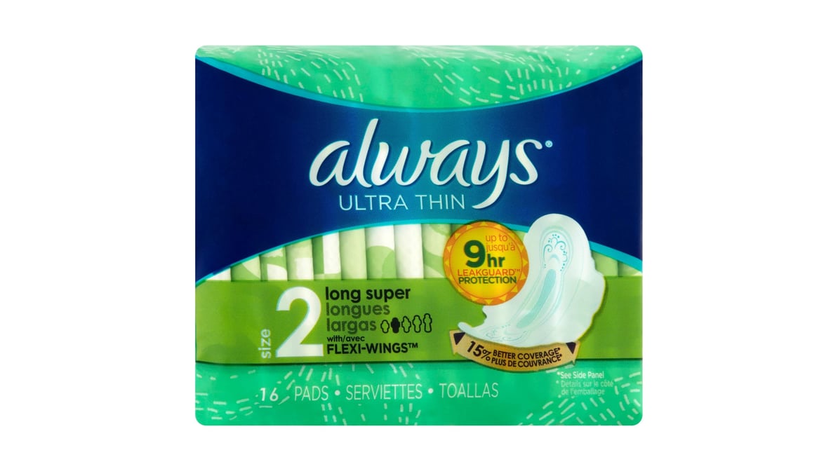 Always Ultra Thin Size 2 Long Super Flexi Wings Pads (16 ct)