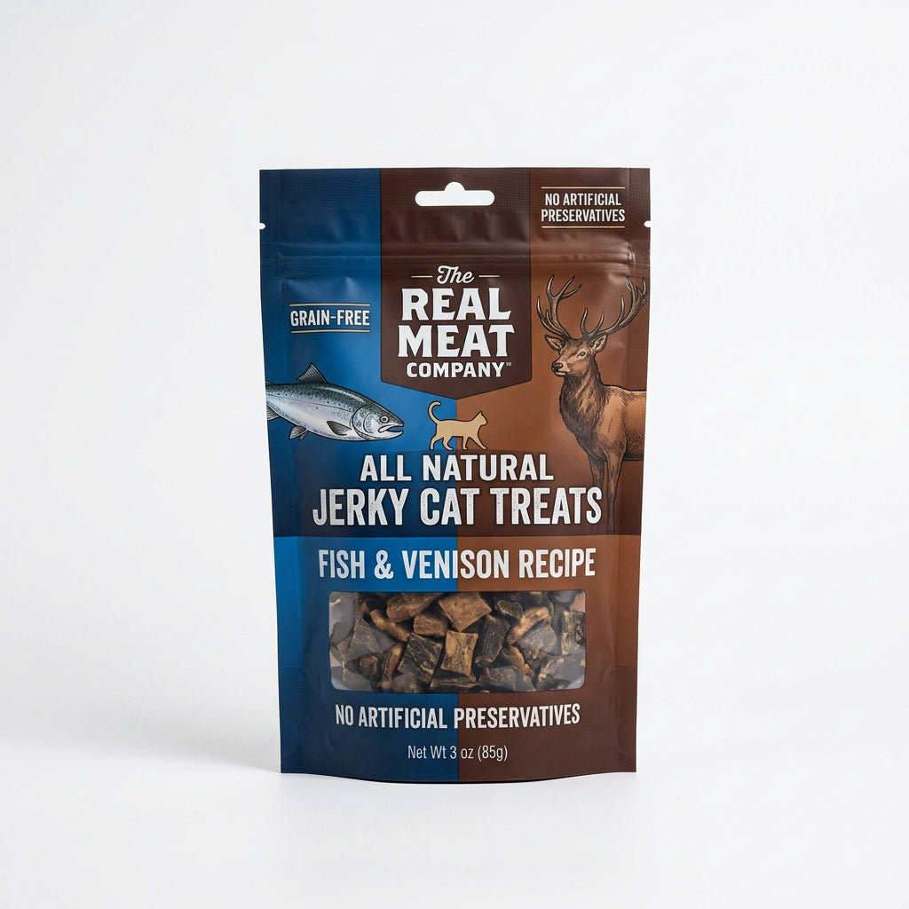 The Real Meat Company All Natural Jerky Cat Treats Fish & Venison (3 oz)