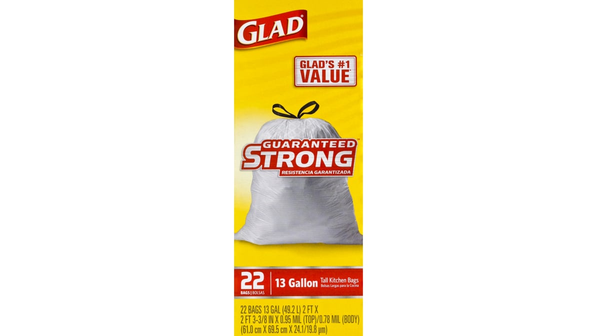 Glad 13 gal Tall Kitchen Trash Bags with Drawstring (22 ct)