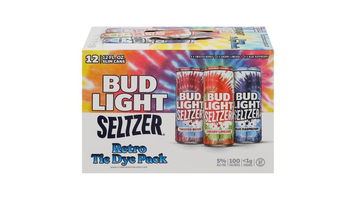 Bud Light Retro Tie Dye Pack Seltzer Slim Cans Variety Pack (12 oz x 12 ct)