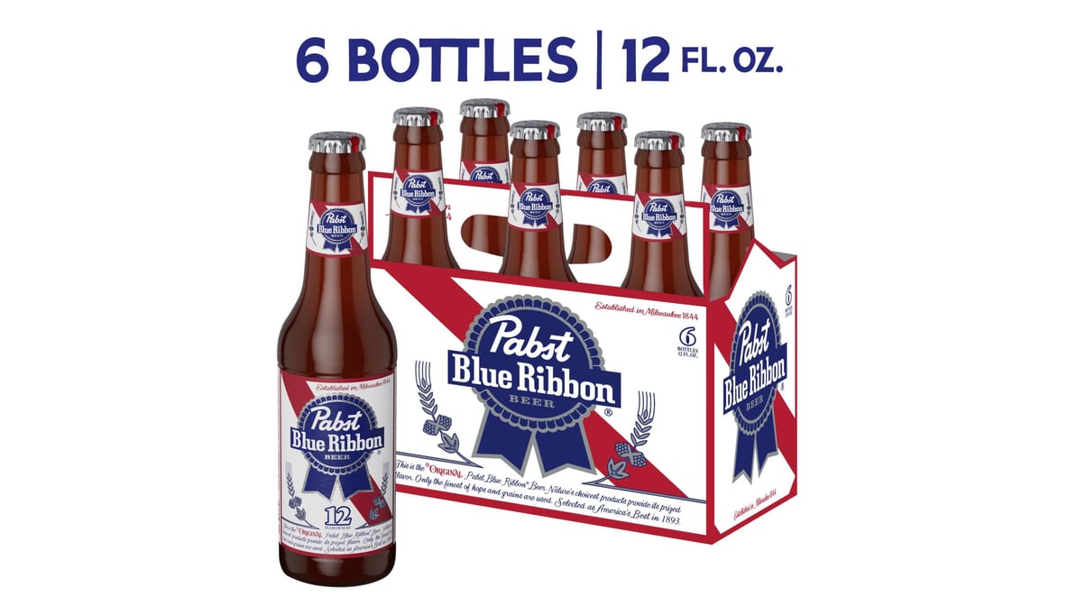 Pabst Blue Ribbon American Lager Bottle (12 oz x 6 ct)