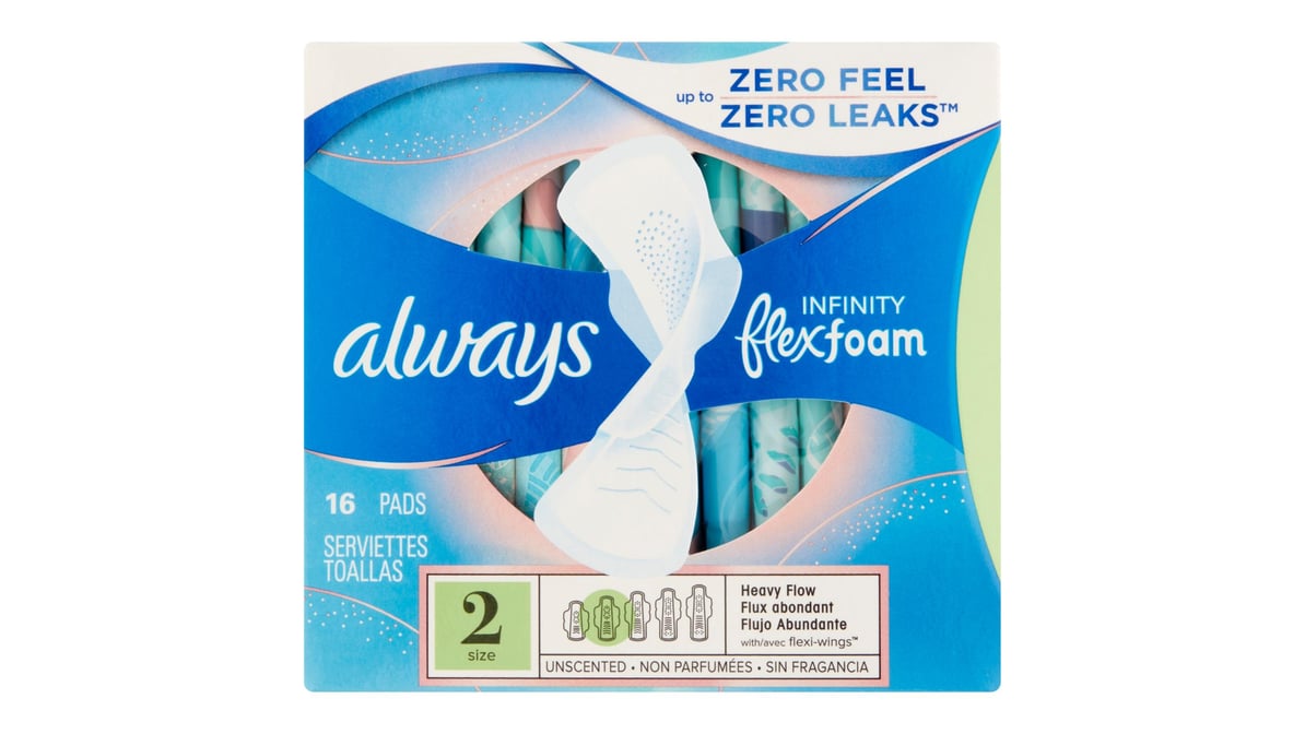 Always Infinity FlexFoam Size 2 Unscented with Flexi Wings (16 ct)