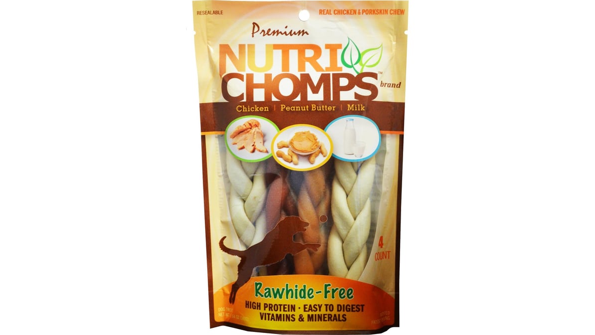 Nutri Chomps Premium Braided Chicken Peanut Butter & Milk Dog Treats Assorted (4 ct)