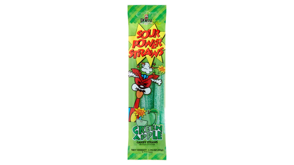 Dorval Trading Sour Power Straw Candies Green Apple (9 ct)