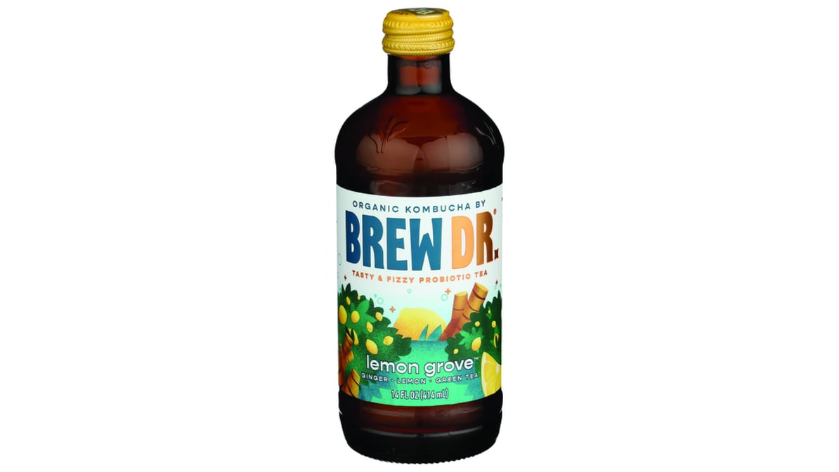 Brew Dr. Organic Ginger Lemon Kombucha Bottle (14 oz)