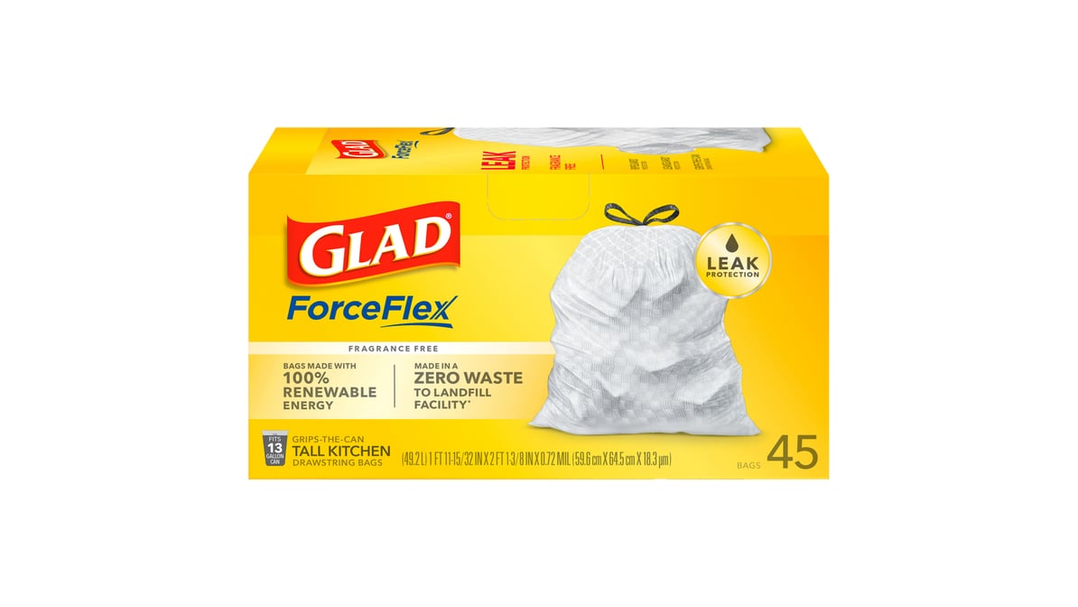 Glad 13 Gal Unscented Drawstring Tall Kitchen Trash Bags (45 ct)