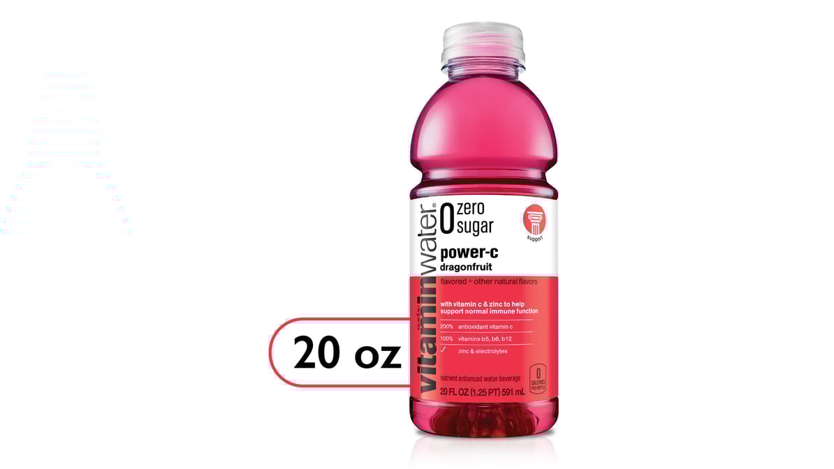 Glaceau Zero Sugar Power C Drink Dragon Fruit Vitamin Water Bottles (20 oz)