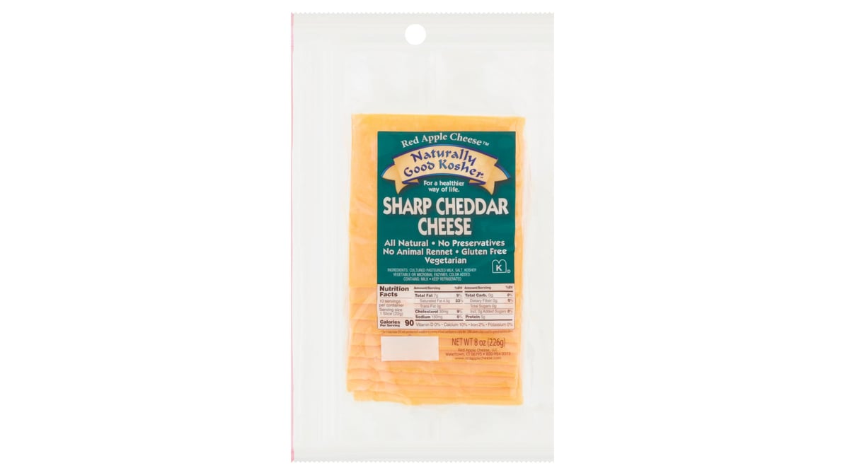 Red Apple Cheese Naturally Good Kosher Sliced Sharp Cheddar Cheese (8 oz)