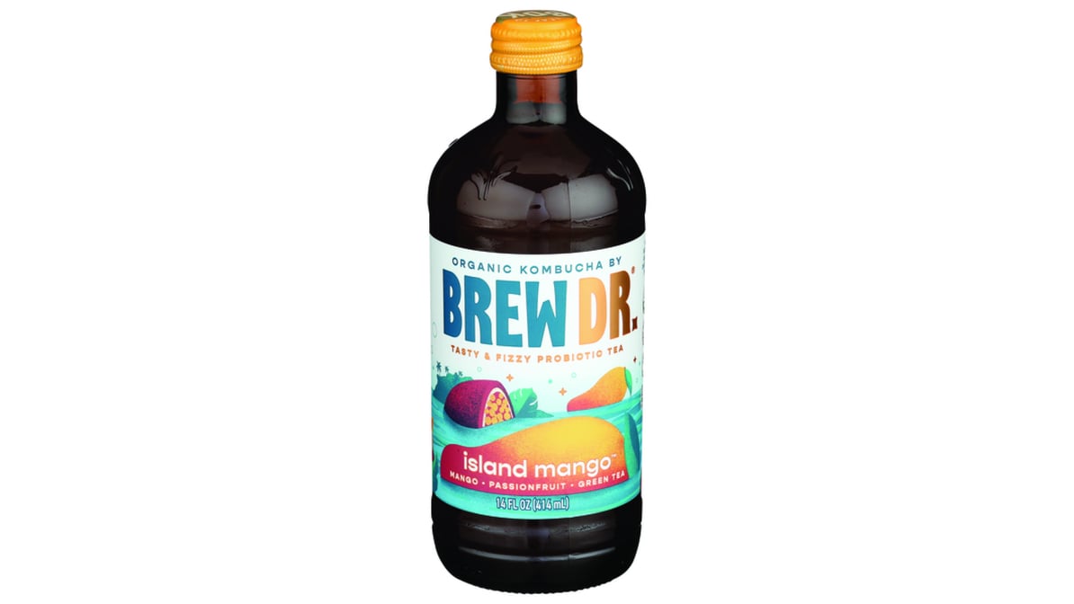 Brew Dr. Organic Island Mango Kombucha Bottle (14 oz)