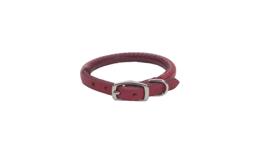 Circle T Oak Tanned Leather Round Dog Collar Red 0.38 x 14