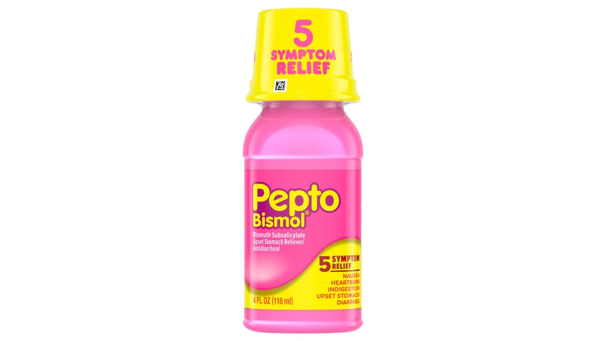 Pepto Bismol 5 Symptoms Relief Cherry Liquid Medicine (4 oz)
