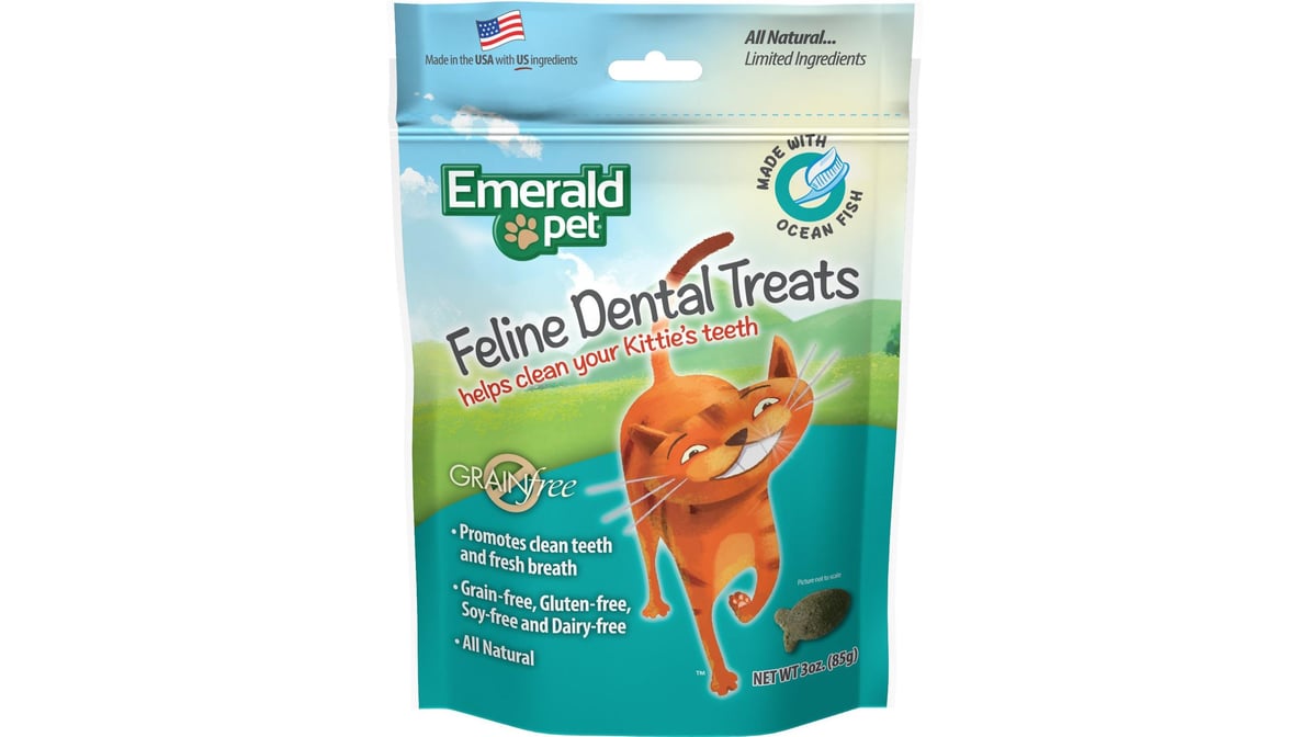 Emerald Pet Grain-Free Feline Dental Cat Treats with Turducky (3 oz)