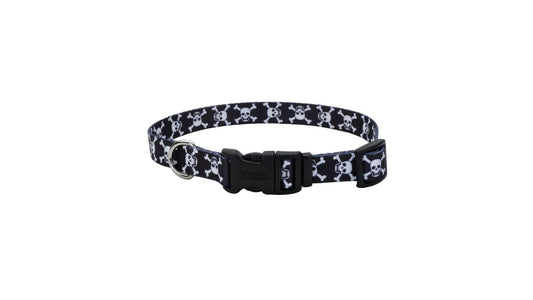 Styles by Coastal 0.375 x 8-12 Black Skulls Adjustable Dog Collar