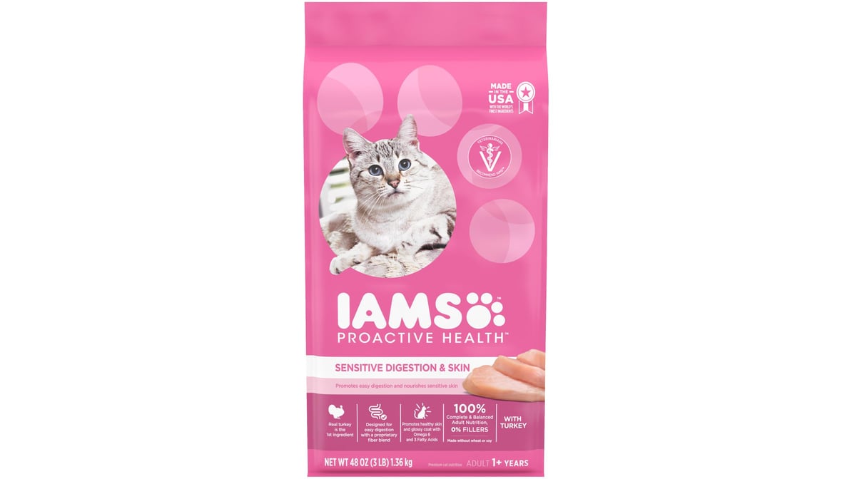 Iams Proactive Health Sensitive Digestion & Skin Cat Food with Turkey (48 oz)