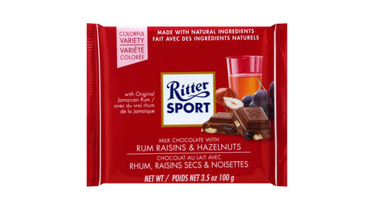 Ritter Sport Milk Chocolate Candy Bar with Rum Raisins & Hazelnuts (3.5 oz)