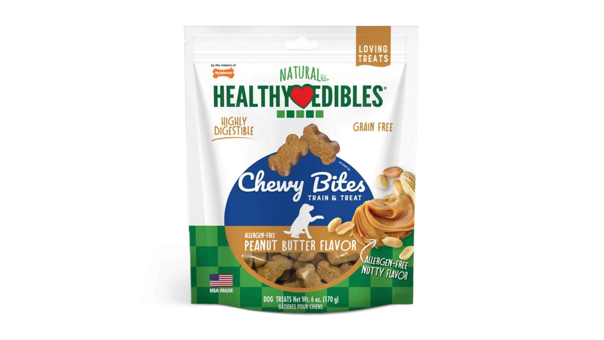 Nylabone Healthy Edibles Chewy Bites Dog Treats Peanut Butter Flavor (6 oz)