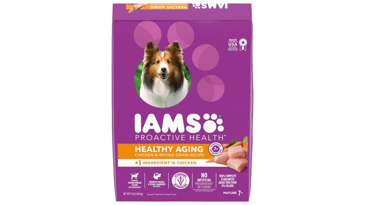 Iams Proactive Health Mature Plus Healthy Aging Dog Food Chicken & Whole Grain Recipe (15 lb)